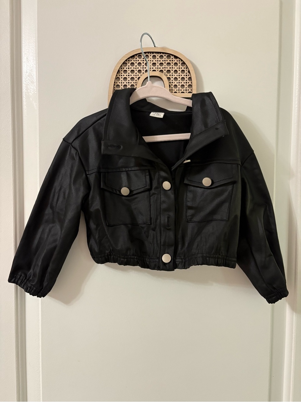 SHEIN Black Cropped Faux Leather Jacket for Kids